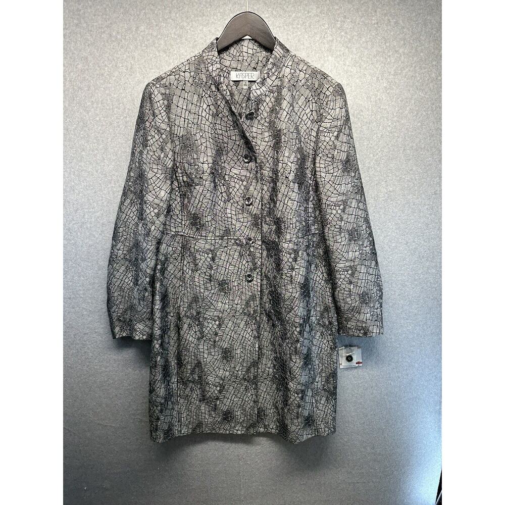 Kasper Womens Topper Jacket / Coat Size 12 Snake-Print Metallic Gray NWT